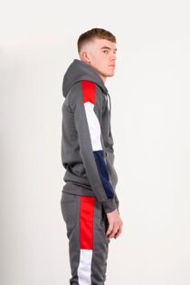 Job Lot Grey Pullover Skinny Tracksuit With Contrast Side Panels