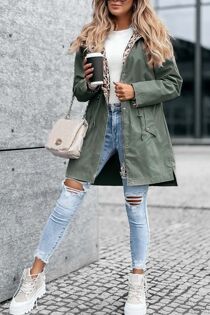 Khaki Leopard Patch Reversible Windbreaker Jacket