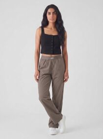 Taupe Printed Relaxed Fit Wide-Leg Trousers   