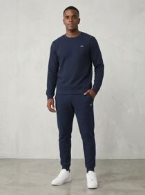 Navy Fleece Basic Printed Crew Neck Tracksuit