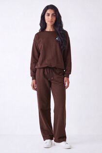 Burgundy Eye Patch Sweatshirt & Drawstring Wide-Leg Pants Co-Ord Set