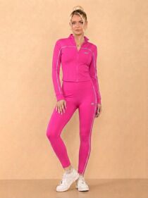 Hot Pink Printed Striped Long Sleeve Active Top And Legging Energy Gym Set