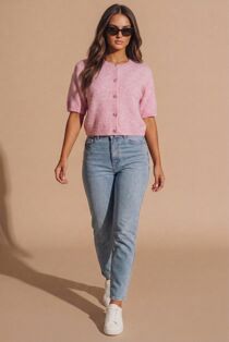 Pink Jersey Knit Short Sleeve Fisherman Cardigan