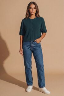 Teal Crew Neck Short Sleeve Fisherman Cardigan