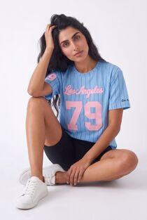 Blue Contrast Short Sleeve LA 79 Varsity T-Shirt