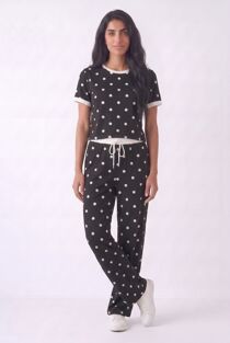 Contrast Waistband Polka Dot Trouser And Crop Top Co-Ord Set