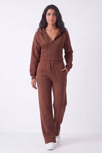 Brown Ribbed Corset Fit Hoodie With Straight Leg Trouser