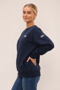 Navy Long Sleeve Printed Crewneck Loose Fit Sweatshirt