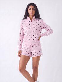 Pink Polka Dot 2 Stripe Zipped Sweatshirt With Short Set
