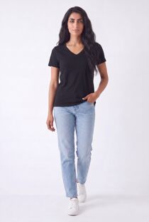 Black Basic V Neck Tee