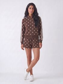 Chocolate Polka Dot 2 Stripe Zipped Sweatshirt With Short Set