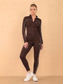Chocolate Printed Striped Long Sleeve Active Top And Legging Energy Gym Set