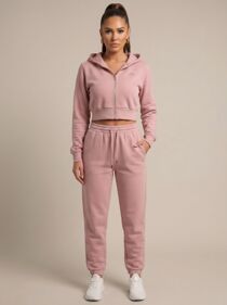 Pink Printed Cropped Hoodie and Joggers Co-Ord