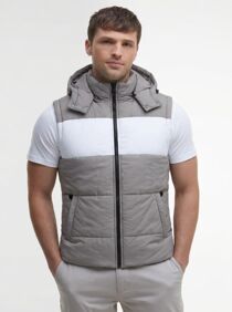 Grey and White Hooded Padded Puffer Gilet