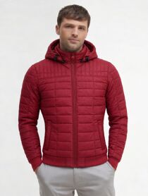 Red Slim Lightweight Hooded Puffer Jacket