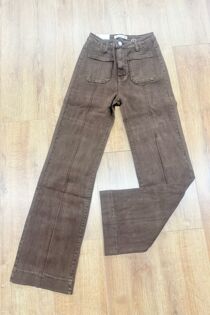 Brown High Waist Studded Utility Pocket Wide Leg Jeans