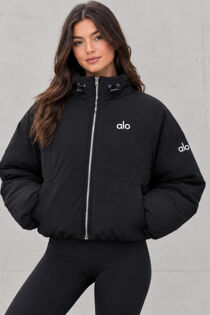 Black Zip Up Cropped Printed Puffer Jacket