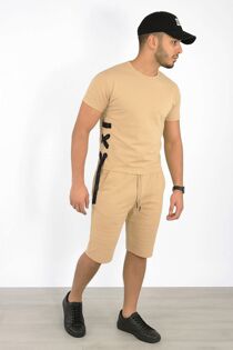 Beige Ribbed Tee and Shorts Set