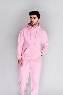 Pink Basic Pullover Hood Tracksuit