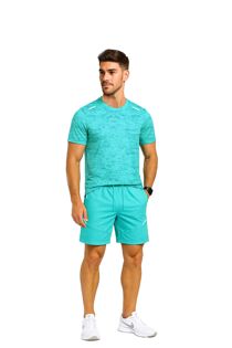 Turquoise  Quick Dry Athletic T-Shirt With Running Short