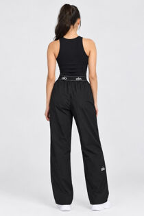 Black Printed Contrast Waist Wide Leg Elastic Trousers