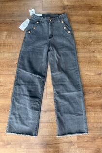 Grey Gold Button With Raw Hem Jeans