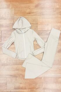 Beige Active Zipped Jacket With Flare Trouser