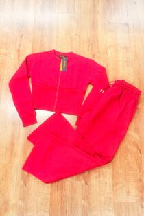 Red Corset Fit Sweatshirt With Straight Leg Trouser