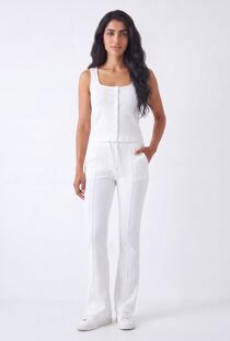 White Interlock Molly Button Tank Top With Flare Trouser
