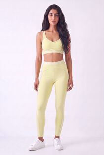 Yellow Striped Band Gym Crop Top And Legging Set