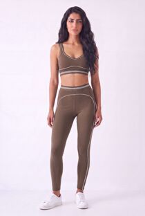 Chocolate Striped Band Gym Crop Top And Legging Set