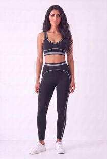 Black Striped Band Gym Crop Top And Legging Set