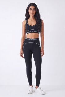 Black Striped Printed Band Gym Crop Top And Legging Set