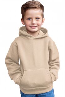 Beige Kids Casual Fleece Pullover Plain Hoodie