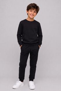 Black Kids Round Neck Sweatshirt Bottom Tracksuits