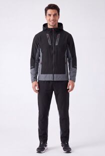 Black With Slate Grey Color block Windbreaker Hooded Jacket & Jogger