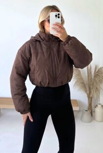 Chocolate Cropped Utility Bomber Jacket