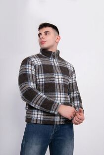 Chocolate Quarter Zip Chequered Borg Fleece