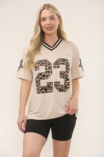 Oatmeal Leopard Base Print Varsity T-Shirt