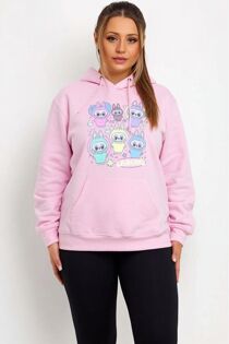 Pink Oversized Printed Pullover Fleece Hoodie