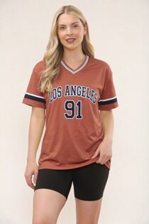 Chocolate Contrast Short Sleeve LA Varsity T-Shirt