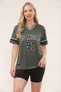 Khaki Contrast Short Sleeve LA Varsity T-Shirt