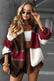 Long Sleeve Block Knitted Short Cardigan