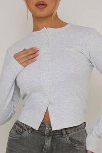 Bleach Grey Ribbed Molly Button Through Top
