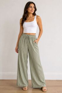 Elasticated Waist Striped Drawstring Trouser
