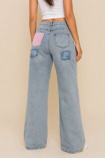 Light Blue Distressed Denim With Rhinestone Back Pocket Jean