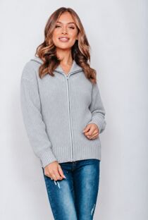 Oat Zip Up Crew Neck Knitted Fisherman Cardigan 