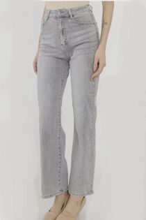 Grey High Waist Straight Leg Denim Jeans