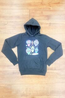 Black Oversized Printed Pullover Fleece Hoodie