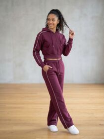Wine Hooded Zip-Up & Stripe Detail Jogger Tracksuit Set
